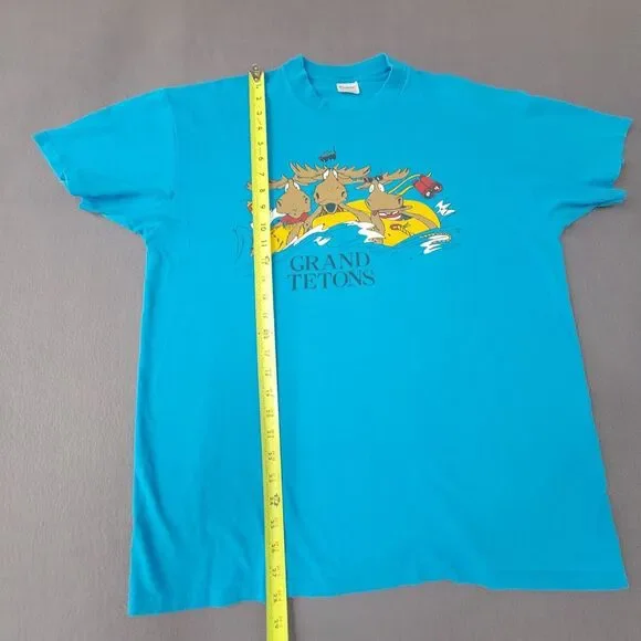 Vintage Grand‎ Tetons Funny Moose T-Shirt Size XL Singlestitch Sleeves Blue 1988 - Picture 9 of 9